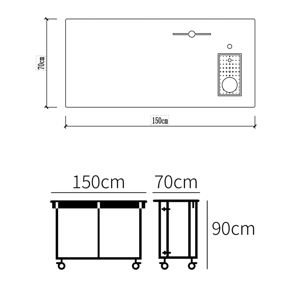 150 cm mobile bar sink layout size diagram