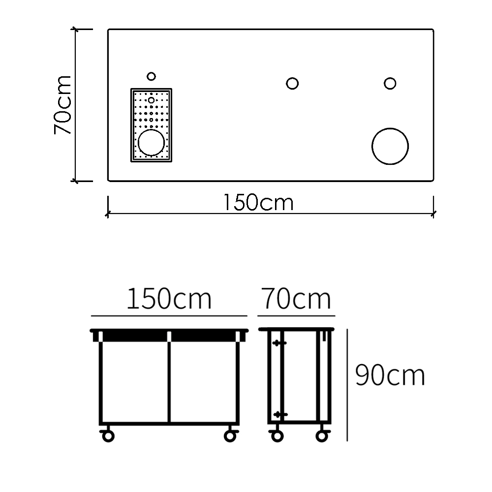 150*70-Marine Board Top with Integrated Cup Washer & Cable Management Opening