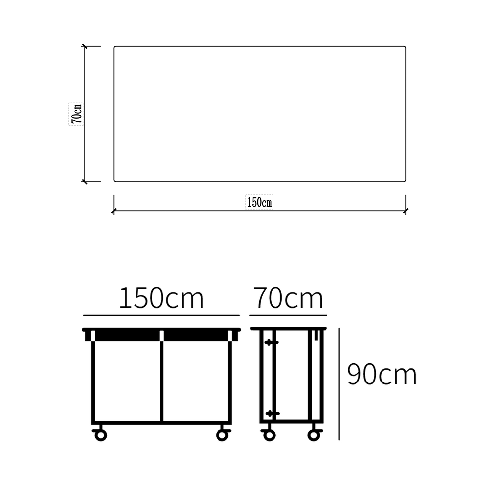 150 cm mobile bar plain top size diagram