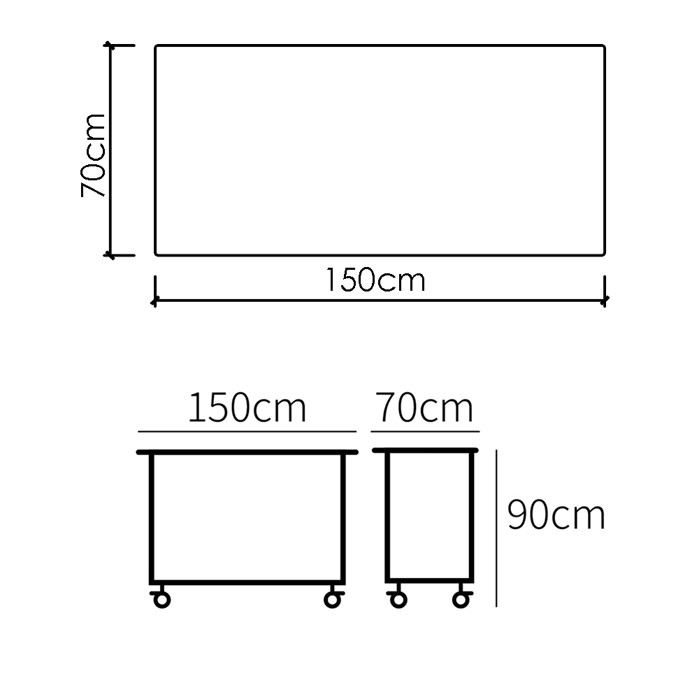 150 cm stainless steel workstation solid top size diagram