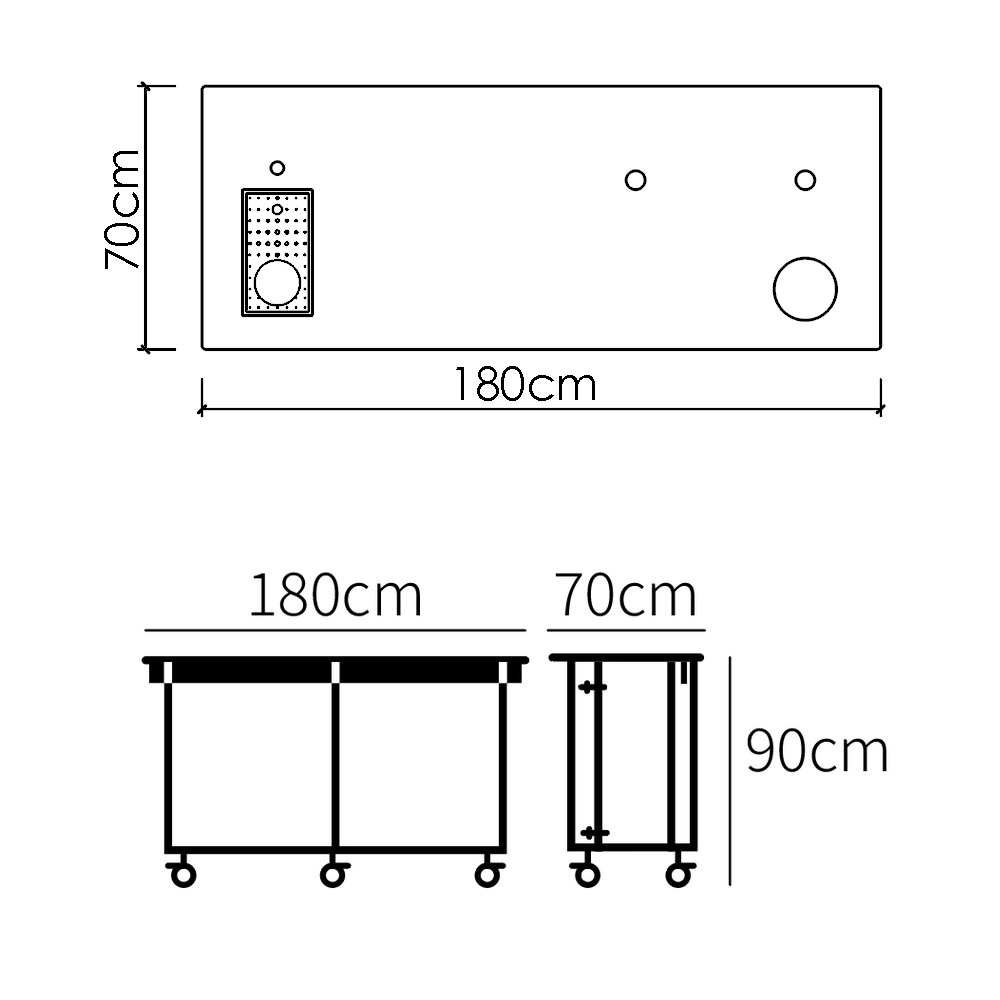 180*70-Marine Board Top with Integrated Cup Washer & Cable Management Opening