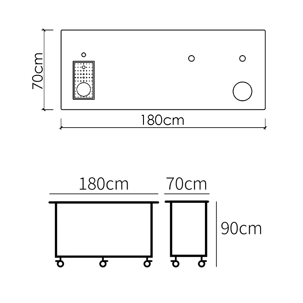 180*70-Marine Board Top with Integrated Cup Washer & Cable Management Opening