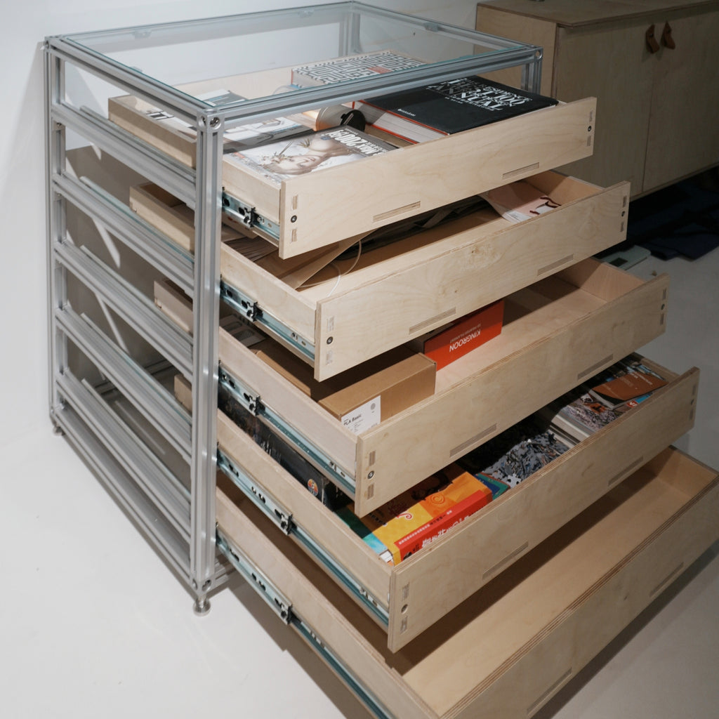 ModCab five-drawer cabinet with drawers open